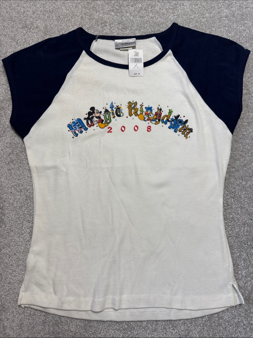 Disney World Raglan Magic Kingdom 2008 Tee Top Fitted Embellished Size XL Shirt